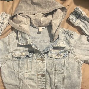 Kids Light Blue Denim Jacket with Gray Hood